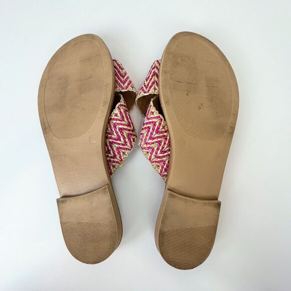 Avellini Cross Strap Woven Flats Sandals Braided Raffia Tan Pink Slides sz 7.5 - Picture 7 of 10